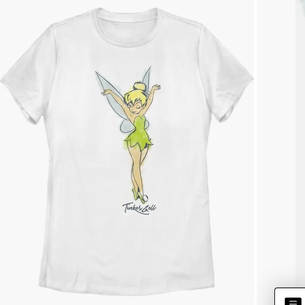 Women's Peter Pan Tinker Bell Retro Watercolor Portrait Graphic T-Shirt size L